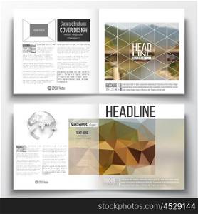 Vector set of square design brochure template. Colorful polygonal backdrop, blurred background, nature landscape, modern stylish triangle vector texture.