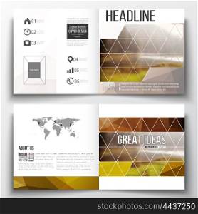 Vector set of square design brochure template. Colorful polygonal backdrop, blurred natural background, modern stylish triangle vector texture.