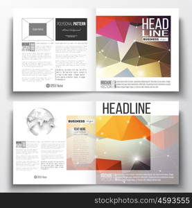 Vector set of square design brochure template. Molecular construction with connected lines and dots, scientific pattern on abstract colorful polygonal background, modern stylish triangle vector texture.