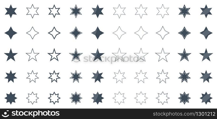 vector set of stars in different shapes