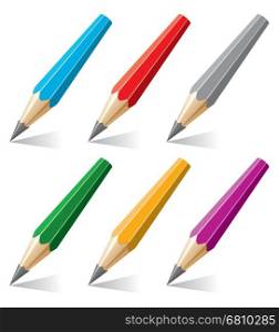 vector set of stylized pencils with a shadow, isolated on white background, sharp and colorful