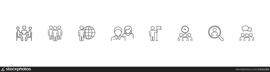 vector set of teamwork icons in linear style