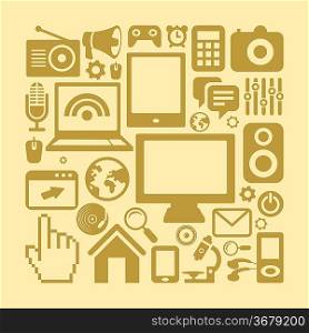 Vector set of technology icons in retro style - computers and phones