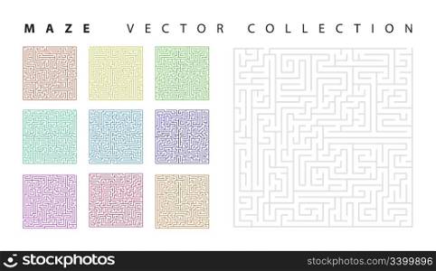 Vector set of the 10 mazes isolated on white background