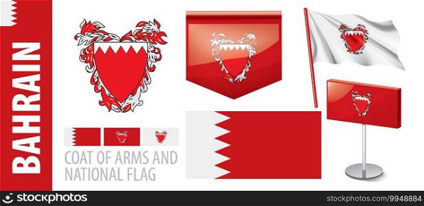 Vector set of the coat of arms and national flag of Bahrain.. Vector set of the coat of arms and national flag of Bahrain