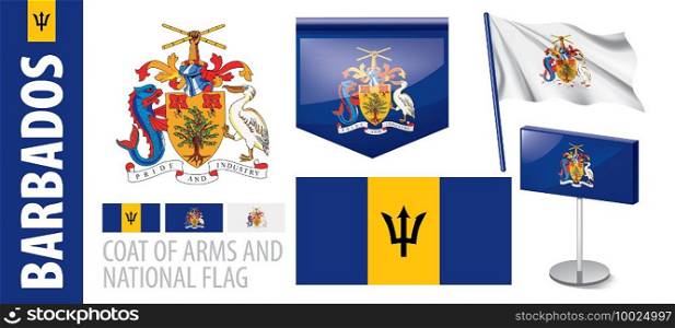 Vector set of the coat of arms and national flag of Barbados.. Vector set of the coat of arms and national flag of Barbados