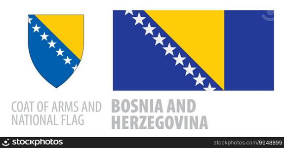 Vector set of the coat of arms and national flag of Bosnia and Herzegovina.. Vector set of the coat of arms and national flag of Bosnia and Herzegovina
