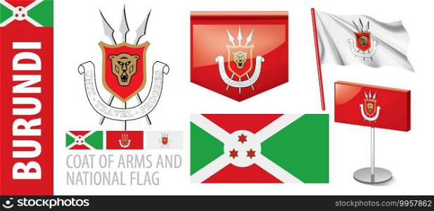 Vector set of the coat of arms and national flag of Burundi.. Vector set of the coat of arms and national flag of Burundi