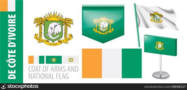 Vector set of the coat of arms and national flag of Cote dIvoire.. Vector set of the coat of arms and national flag of Cote dIvoire