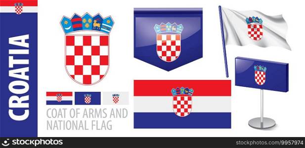 Vector set of the coat of arms and national flag of Croatia.. Vector set of the coat of arms and national flag of Croatia