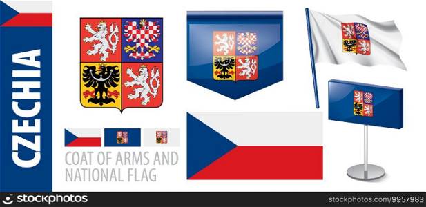 Vector set of the coat of arms and national flag of Czechia.. Vector set of the coat of arms and national flag of Czechia