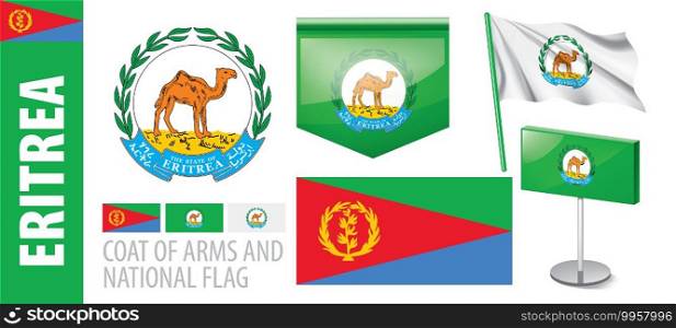 Vector set of the coat of arms and national flag of Eritrea.. Vector set of the coat of arms and national flag of Eritrea