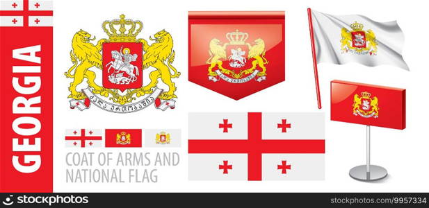 Vector set of the coat of arms and national flag of Georgia.. Vector set of the coat of arms and national flag of Georgia
