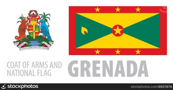 Vector set of the coat of arms and national flag of Grenada.. Vector set of the coat of arms and national flag of Grenada