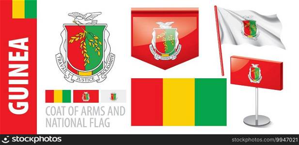 Vector set of the coat of arms and national flag of Guinea.. Vector set of the coat of arms and national flag of Guinea