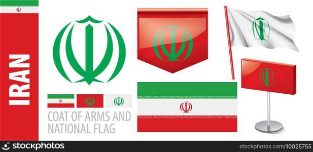 Vector set of the coat of arms and national flag of Iran.. Vector set of the coat of arms and national flag of Iran