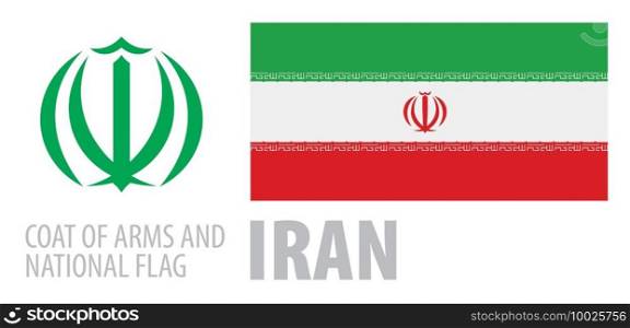 Vector set of the coat of arms and national flag of Iran.. Vector set of the coat of arms and national flag of Iran