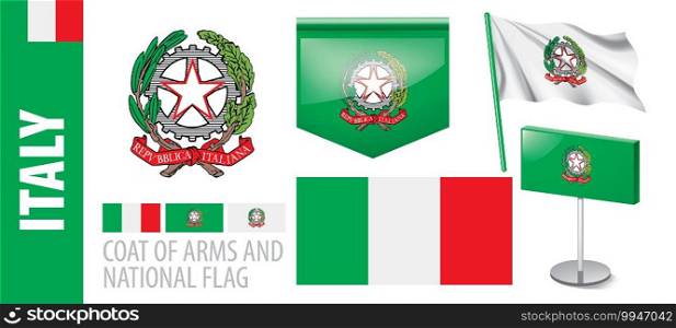 Vector set of the coat of arms and national flag of Italy.. Vector set of the coat of arms and national flag of Italy