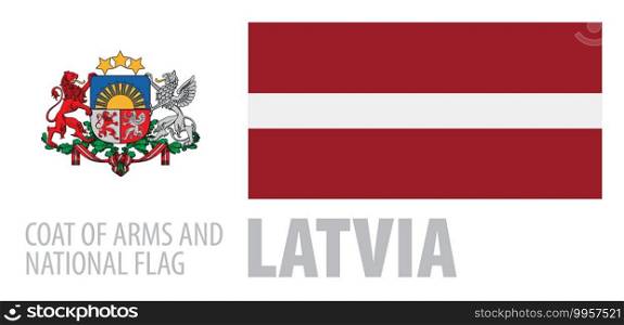 Vector set of the coat of arms and national flag of Latvia.. Vector set of the coat of arms and national flag of Latvia