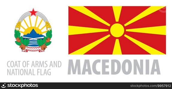 Vector set of the coat of arms and national flag of Macedonia.. Vector set of the coat of arms and national flag of Macedonia