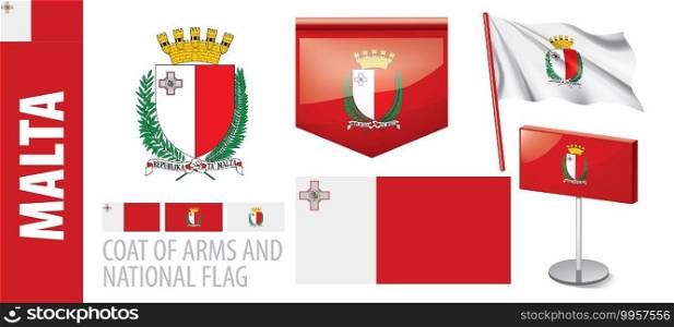 Vector set of the coat of arms and national flag of Malta.. Vector set of the coat of arms and national flag of Malta