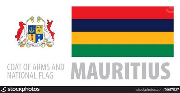 Vector set of the coat of arms and national flag of Mauritius.. Vector set of the coat of arms and national flag of Mauritius