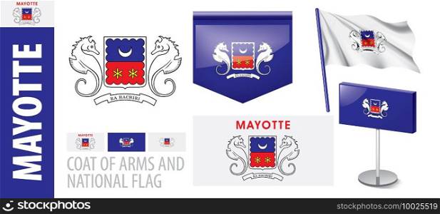 Vector set of the coat of arms and national flag of Mayotte.. Vector set of the coat of arms and national flag of Mayotte