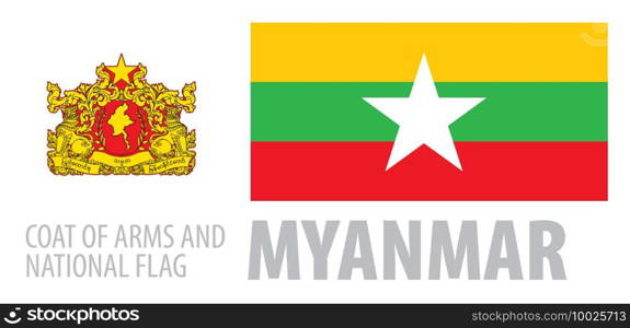 Vector set of the coat of arms and national flag of Myanmar.. Vector set of the coat of arms and national flag of Myanmar