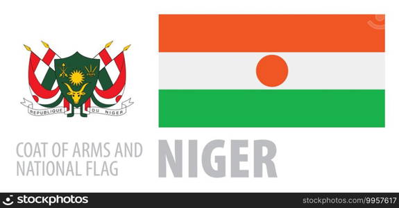 Vector set of the coat of arms and national flag of Niger.. Vector set of the coat of arms and national flag of Niger