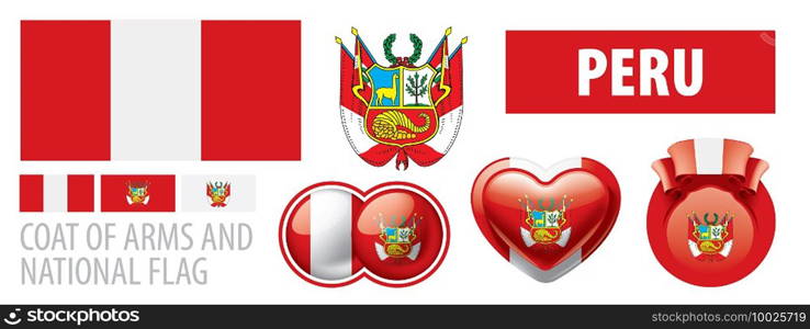 Vector set of the coat of arms and national flag of Peru.. Vector set of the coat of arms and national flag of Peru