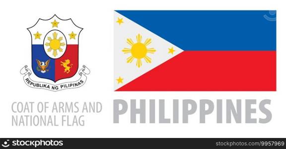 Vector set of the coat of arms and national flag of Philippines.. Vector set of the coat of arms and national flag of Philippines