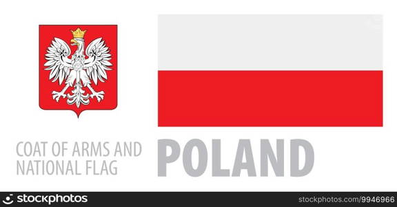 Vector set of the coat of arms and national flag of Poland.. Vector set of the coat of arms and national flag of Poland