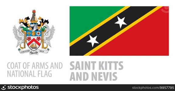 Vector set of the coat of arms and national flag of Saint Kitts and Nevis.. Vector set of the coat of arms and national flag of Saint Kitts and Nevis