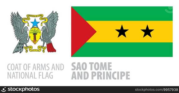 Vector set of the coat of arms and national flag of Sao Tome and Principe.. Vector set of the coat of arms and national flag of Sao Tome and Principe