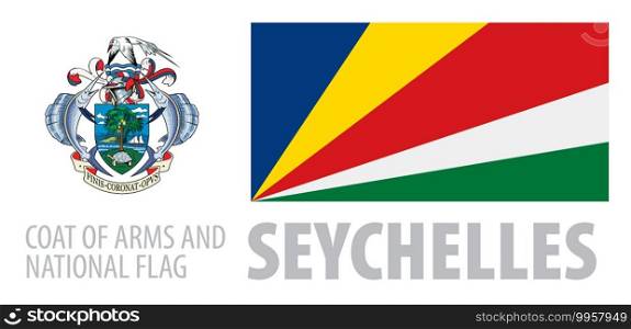 Vector set of the coat of arms and national flag of Seychelles.. Vector set of the coat of arms and national flag of Seychelles