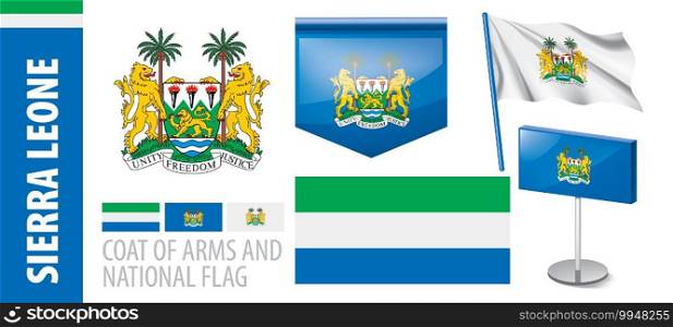 Vector set of the coat of arms and national flag of Sierra Leone.. Vector set of the coat of arms and national flag of Sierra Leone