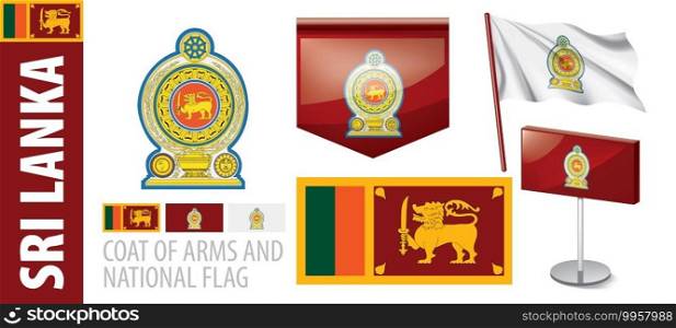 Vector set of the coat of arms and national flag of Sri Lanka.. Vector set of the coat of arms and national flag of Sri Lanka