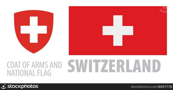 Vector set of the coat of arms and national flag of Switzerland.. Vector set of the coat of arms and national flag of Switzerland