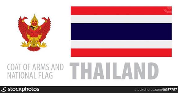 Vector set of the coat of arms and national flag of Thailand.. Vector set of the coat of arms and national flag of Thailand