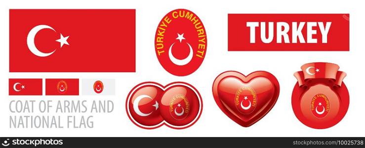 Vector set of the coat of arms and national flag of Turkey.. Vector set of the coat of arms and national flag of Turkey