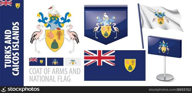 Vector set of the coat of arms and national flag of Turks and Caicos Islands.. Vector set of the coat of arms and national flag of Turks and Caicos Islands