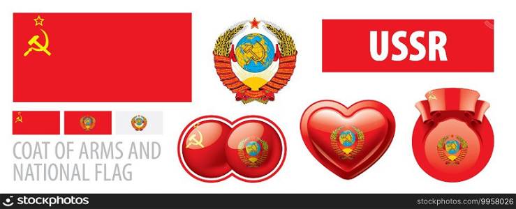 Vector set of the coat of arms and national flag of USSR.. Vector set of the coat of arms and national flag of USSR
