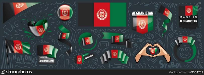 Vector set of the national flag of Afghanistan in various creative designs.. Vector set of the national flag of Afghanistan in various creative designs