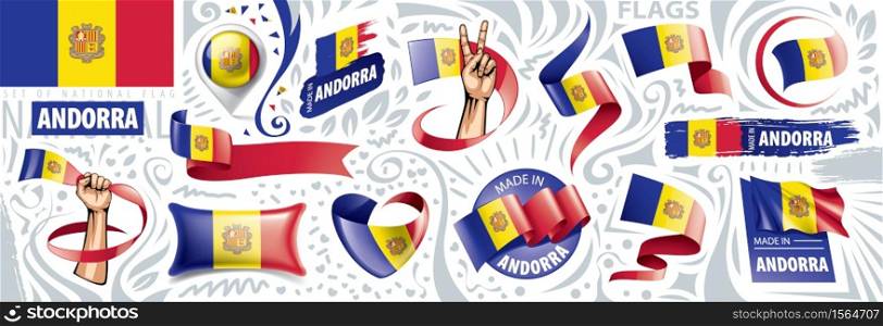 Vector set of the national flag of Andorra in various creative designs.. Vector set of the national flag of Andorra in various creative designs