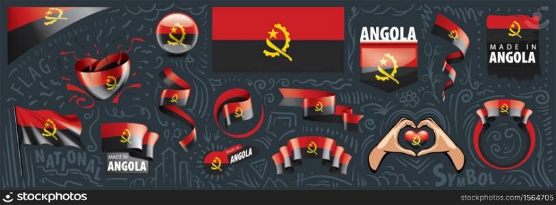 Vector set of the national flag of Angola in various creative designs.. Vector set of the national flag of Angola in various creative designs