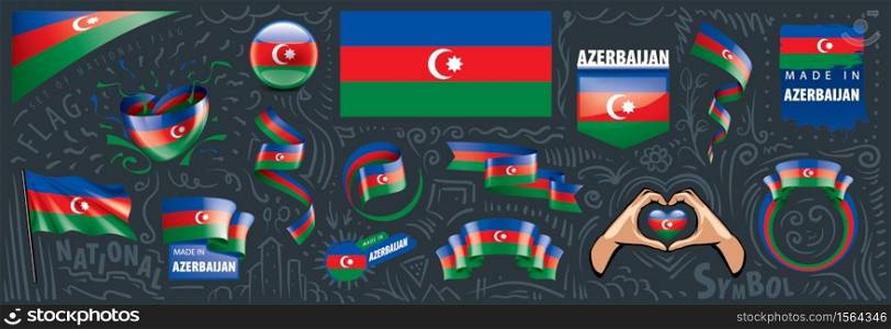 Vector set of the national flag of Azerbaijan in various creative designs.. Vector set of the national flag of Azerbaijan in various creative designs