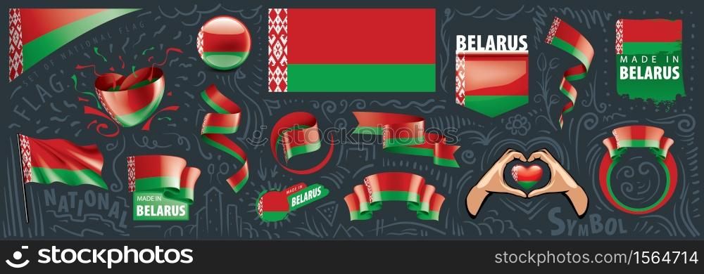 Vector set of the national flag of Belarus in various creative designs.. Vector set of the national flag of Belarus in various creative designs