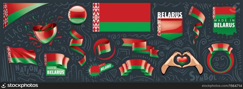 Vector set of the national flag of Belarus in various creative designs.. Vector set of the national flag of Belarus in various creative designs
