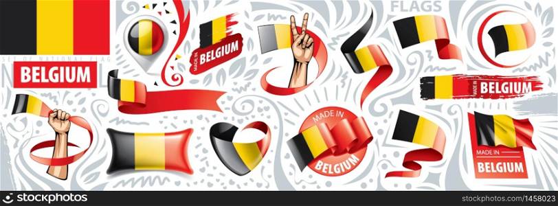 Vector set of the national flag of Belgium in various creative designs.. Vector set of the national flag of Belgium in various creative designs