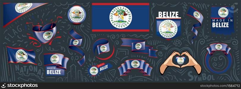 Vector set of the national flag of Belize in various creative designs.. Vector set of the national flag of Belize in various creative designs